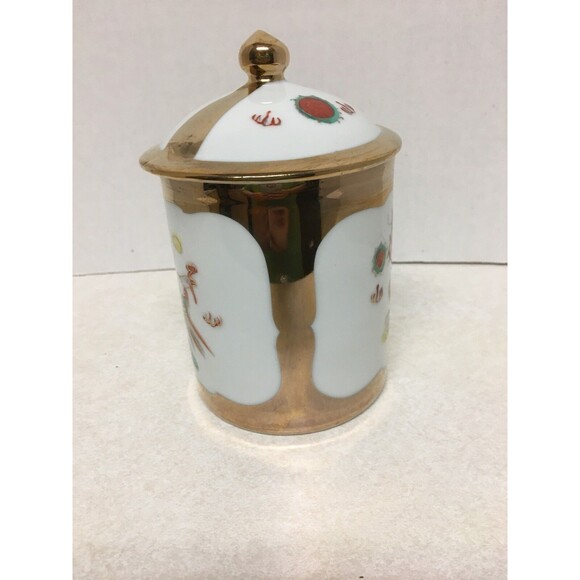 Vintage Chinese Gold Trimmed Hand Painted Dragon Phoenix Mug Tea Cup With Lid - Picture 2 of 9